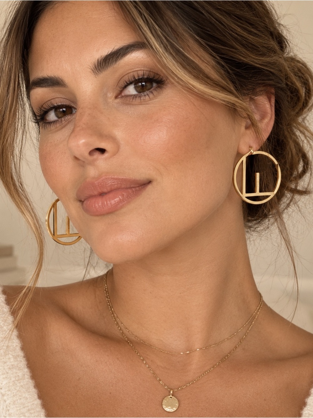 Gold Logo Circle Hoop Earrings - Picture 4 of 4